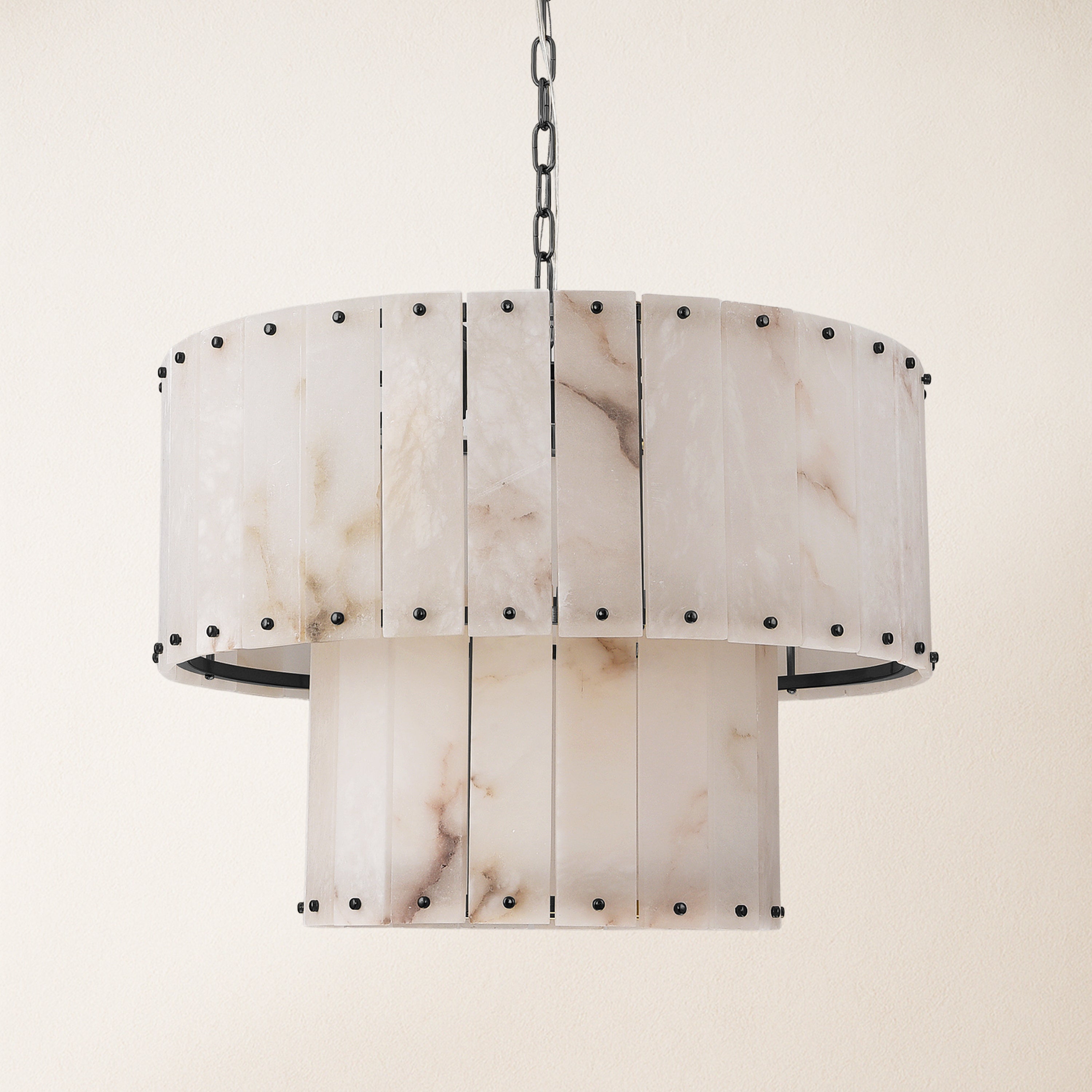 Nivislight Alabaster 2-Tier Round Chandelier 61cm