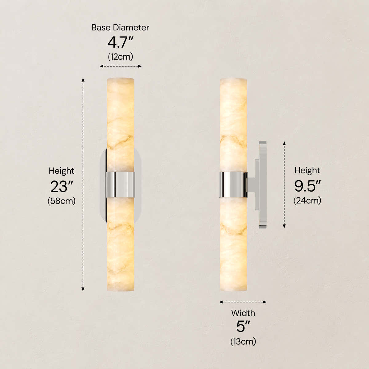 Calyndra Resin Cylinder Wall Sconce 18"-23"H #Finish_Silver,Size_23"H dimensions 2