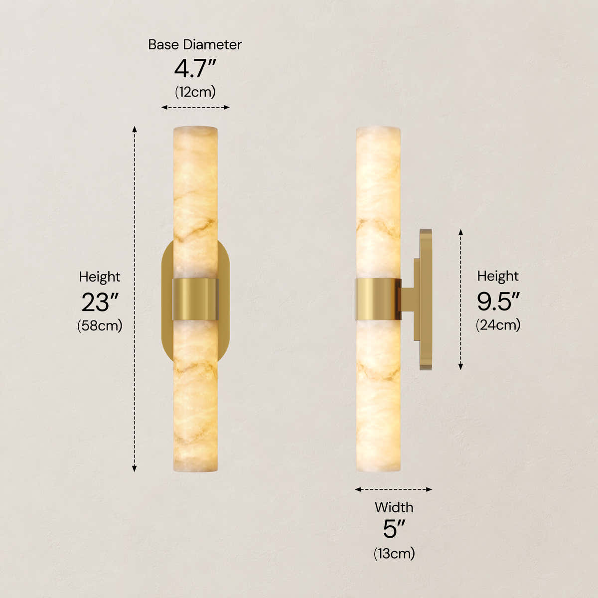 Calyndra Resin Cylinder Wall Sconce 18"-23"H #Finish_Gold,Size_23"H dimensions 1
