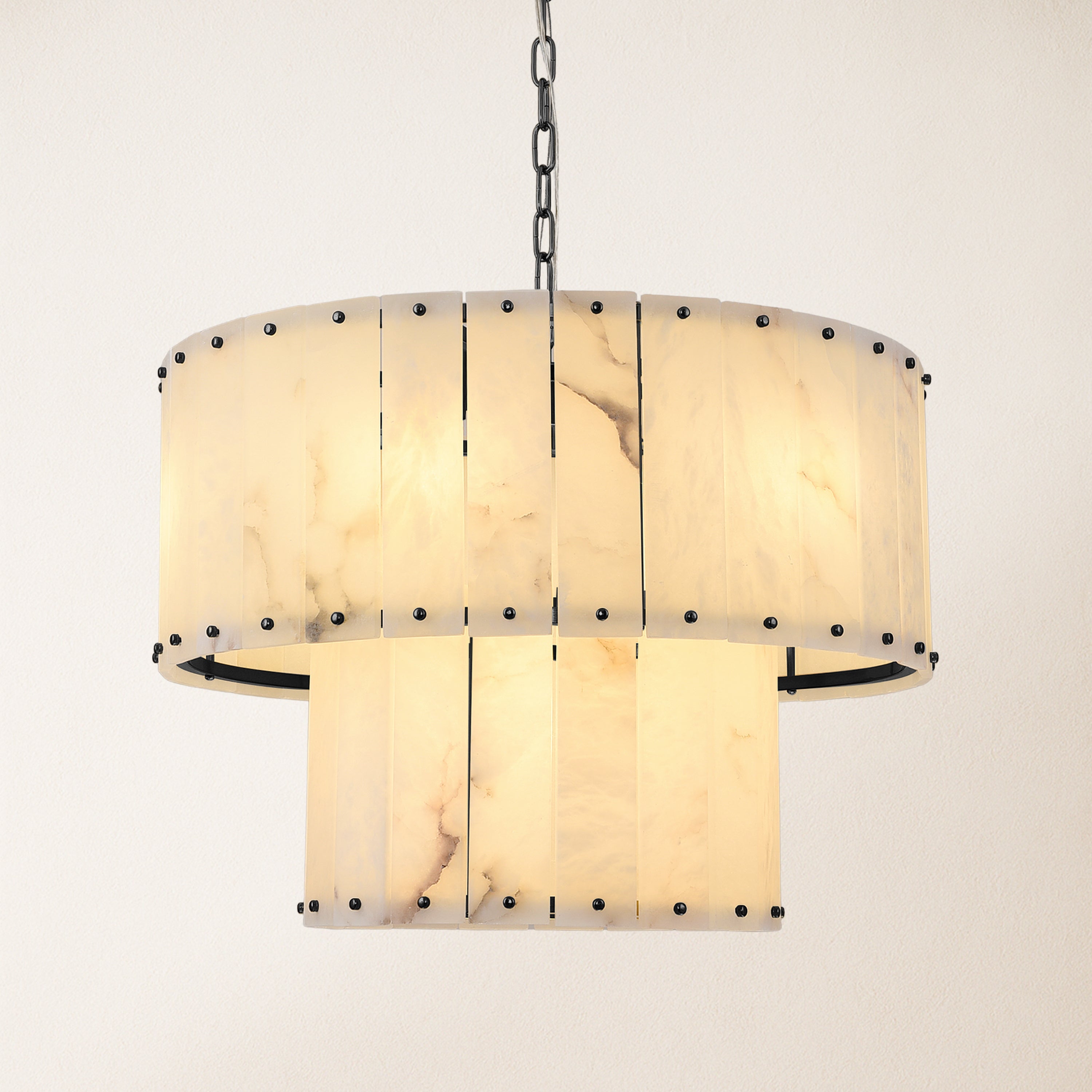 Nivislight Alabaster 2-Tier Round Chandelier 61cm