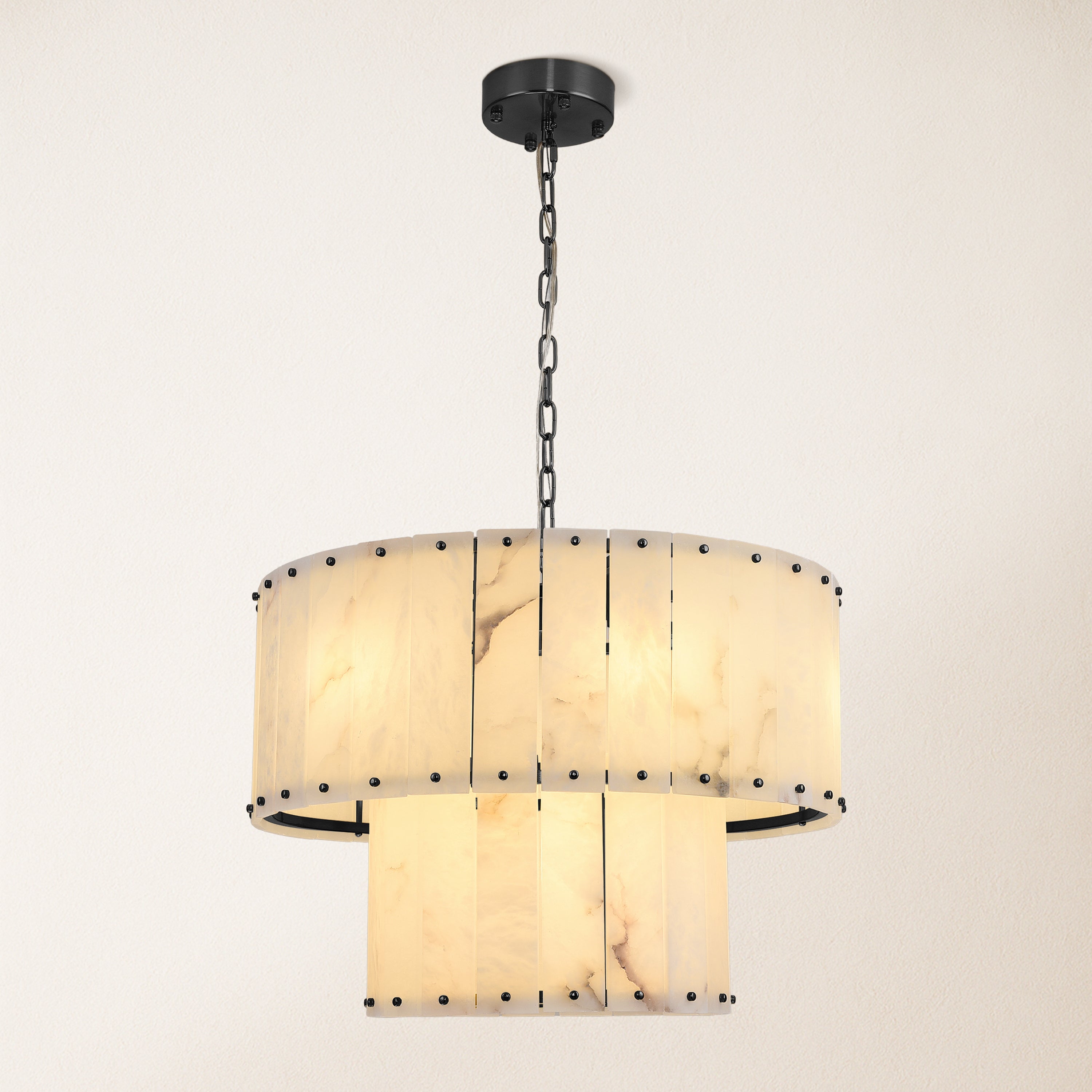 Nivislight Alabaster 2-Tier Round Chandelier 61cm