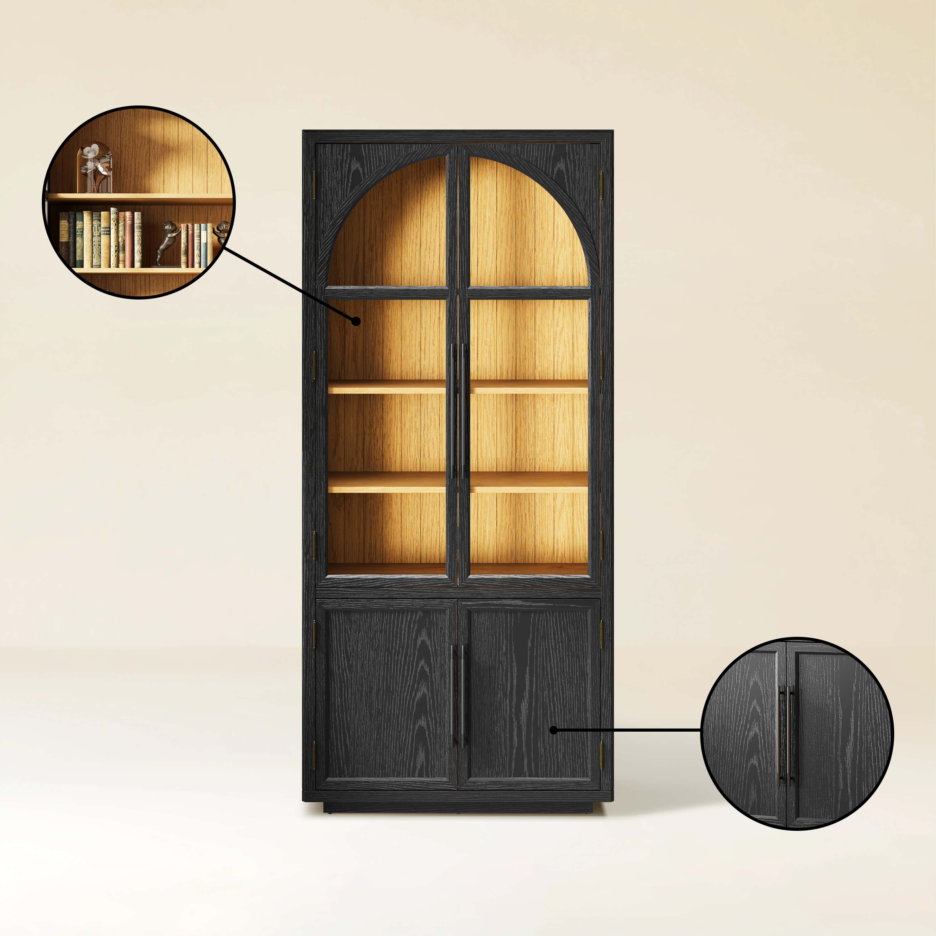 Aurae Arched Bookcase with Cabinet 80"H