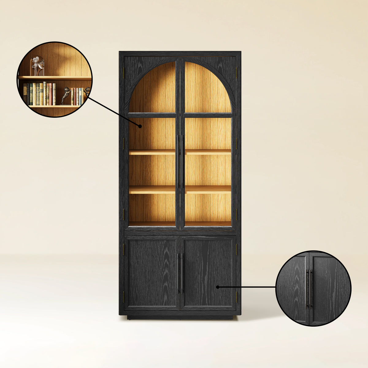 Aurae Arched Bookcase with Cabinet 80"H