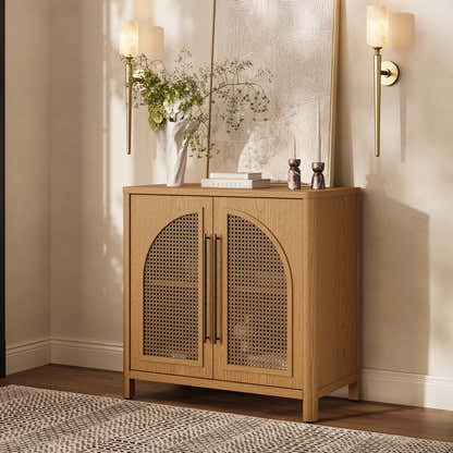 Arden Cane 32“ Oak Storage Cabinet