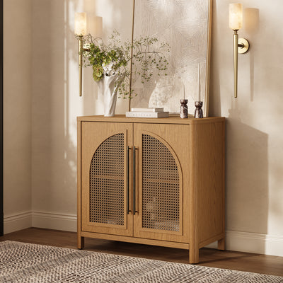 Arden Cane 32“ Oak Storage Cabinet