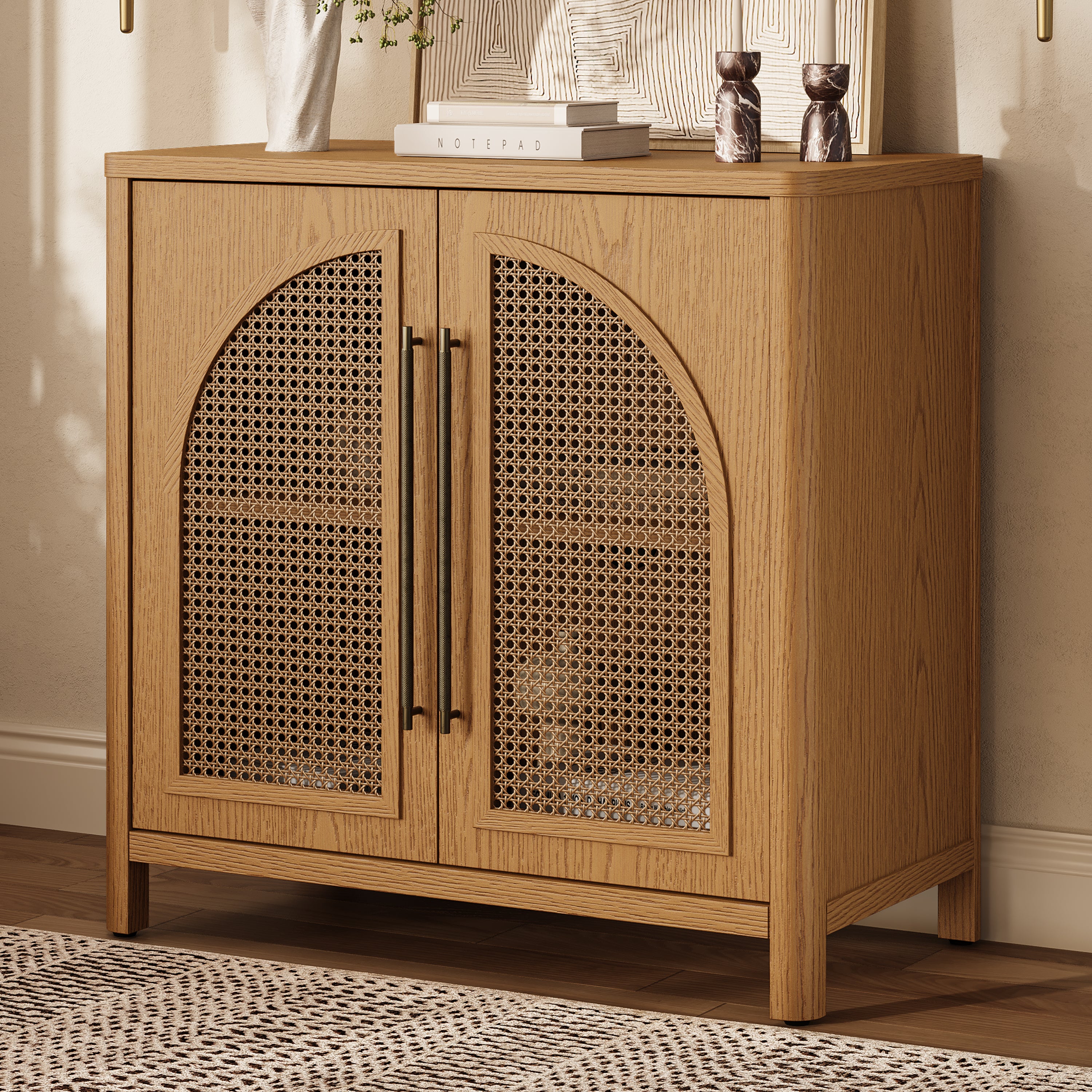 Arden Cane 32“ Oak Storage Cabinet