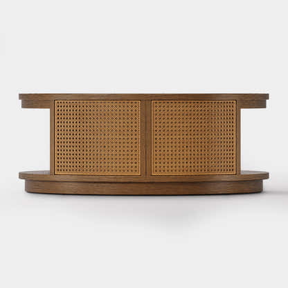 Harlow Round Oak & Rattan Drum Coffee Table