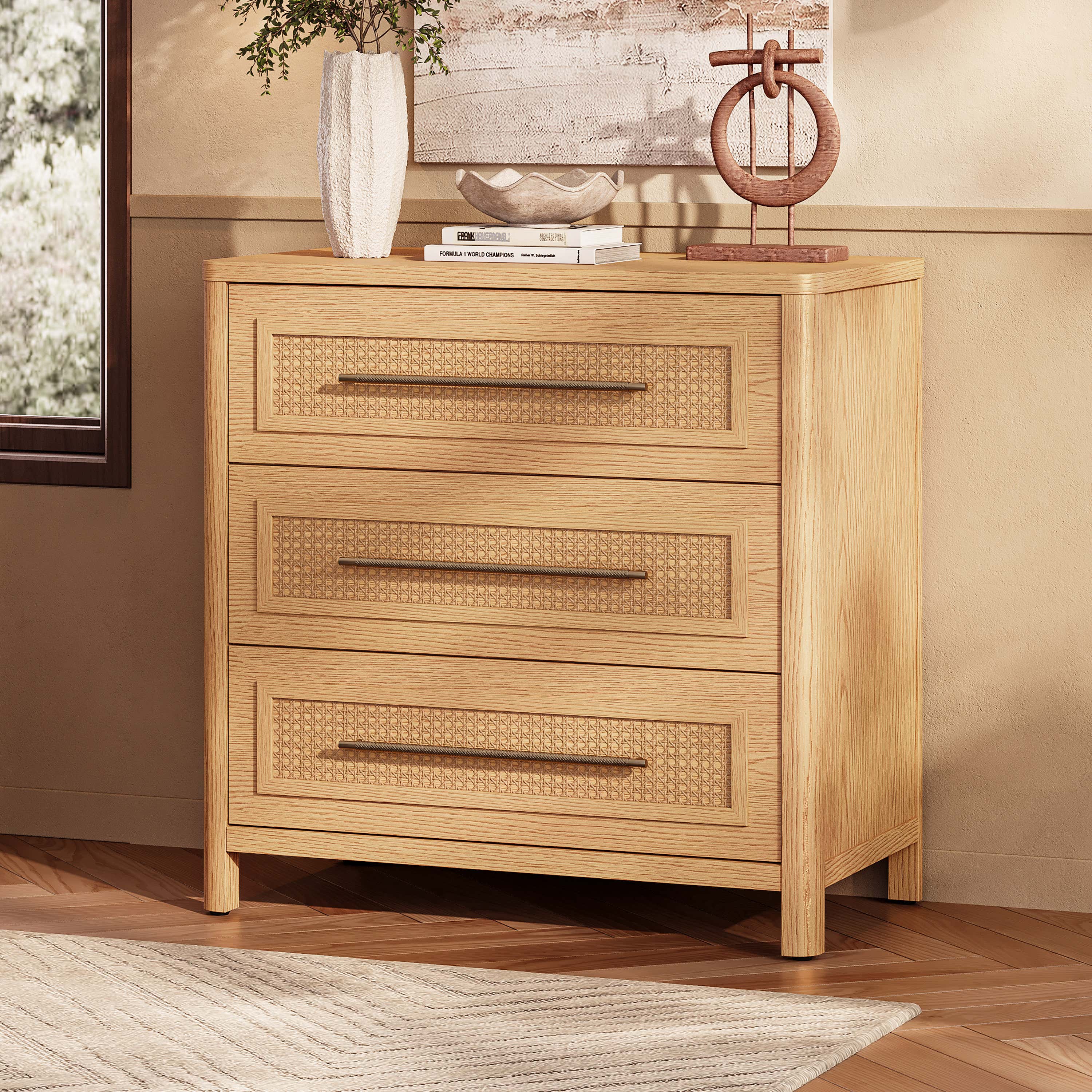 Arden Cane 32" Oak 3-Drawer Chest