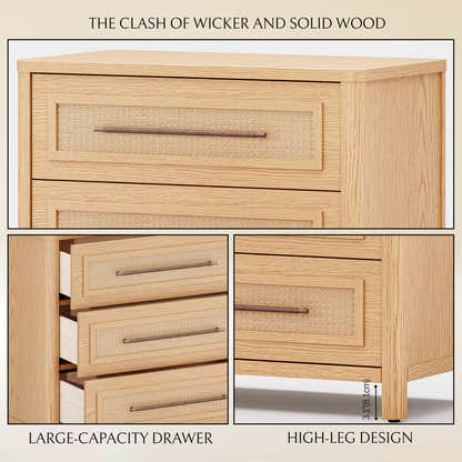 Arden Cane 32" Oak 3-Drawer Chest