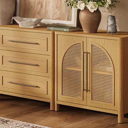Arden Cane 94.5″ Oak Modular Media Console(Set of 3)