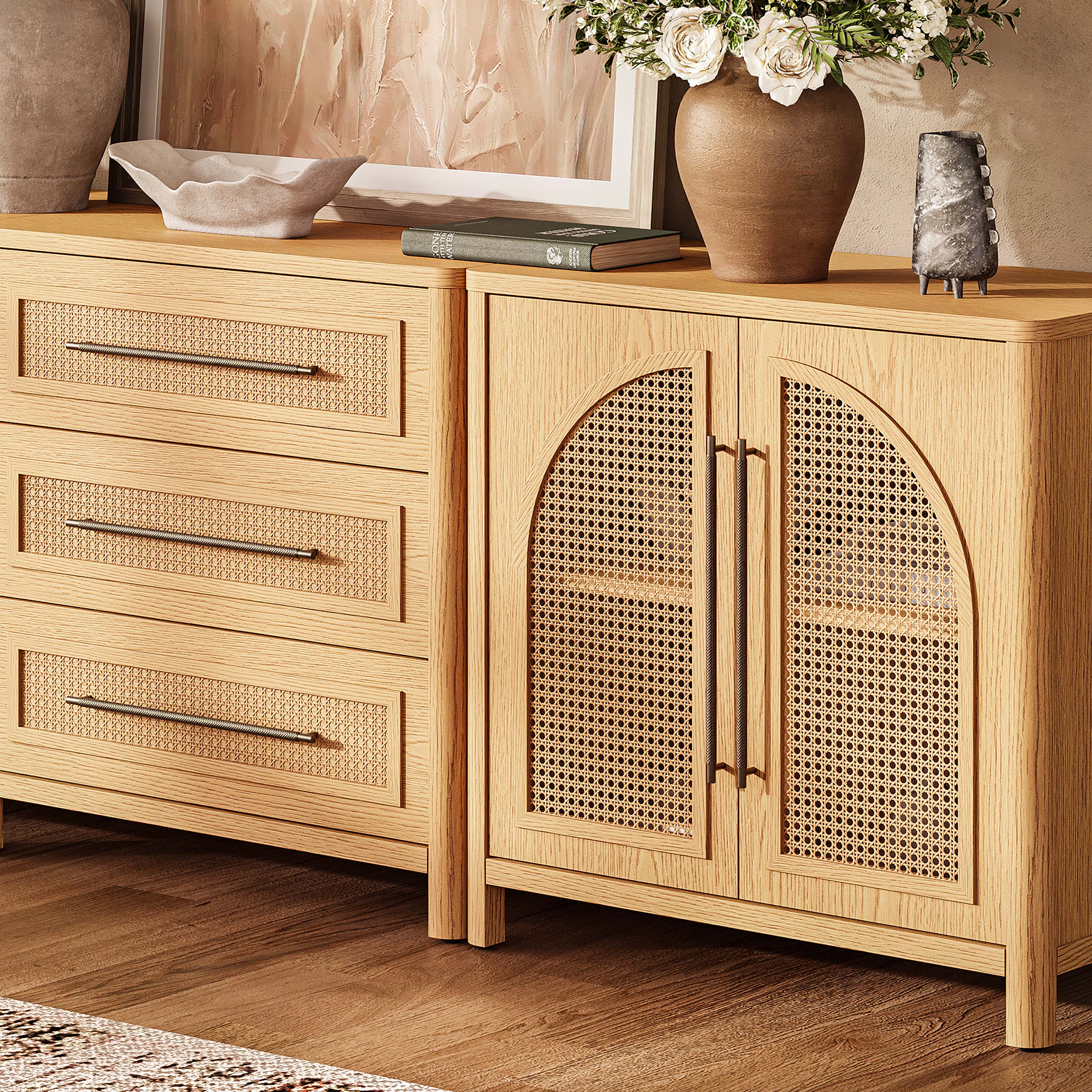 Arden Cane 94.5″ Oak Modular Media Console(Set of 3)