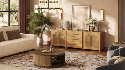 Arden Cane 94.5″ Oak Modular Media Console(Set of 3)