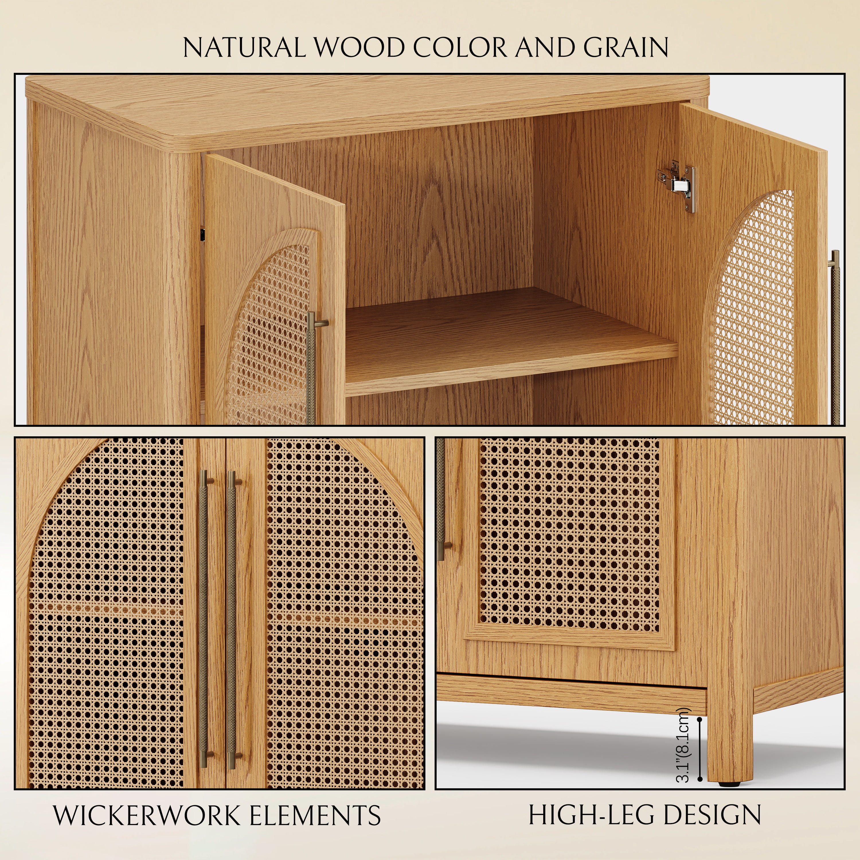 Arden Cane 94.5″ Oak Modular Media Console(Set of 3)