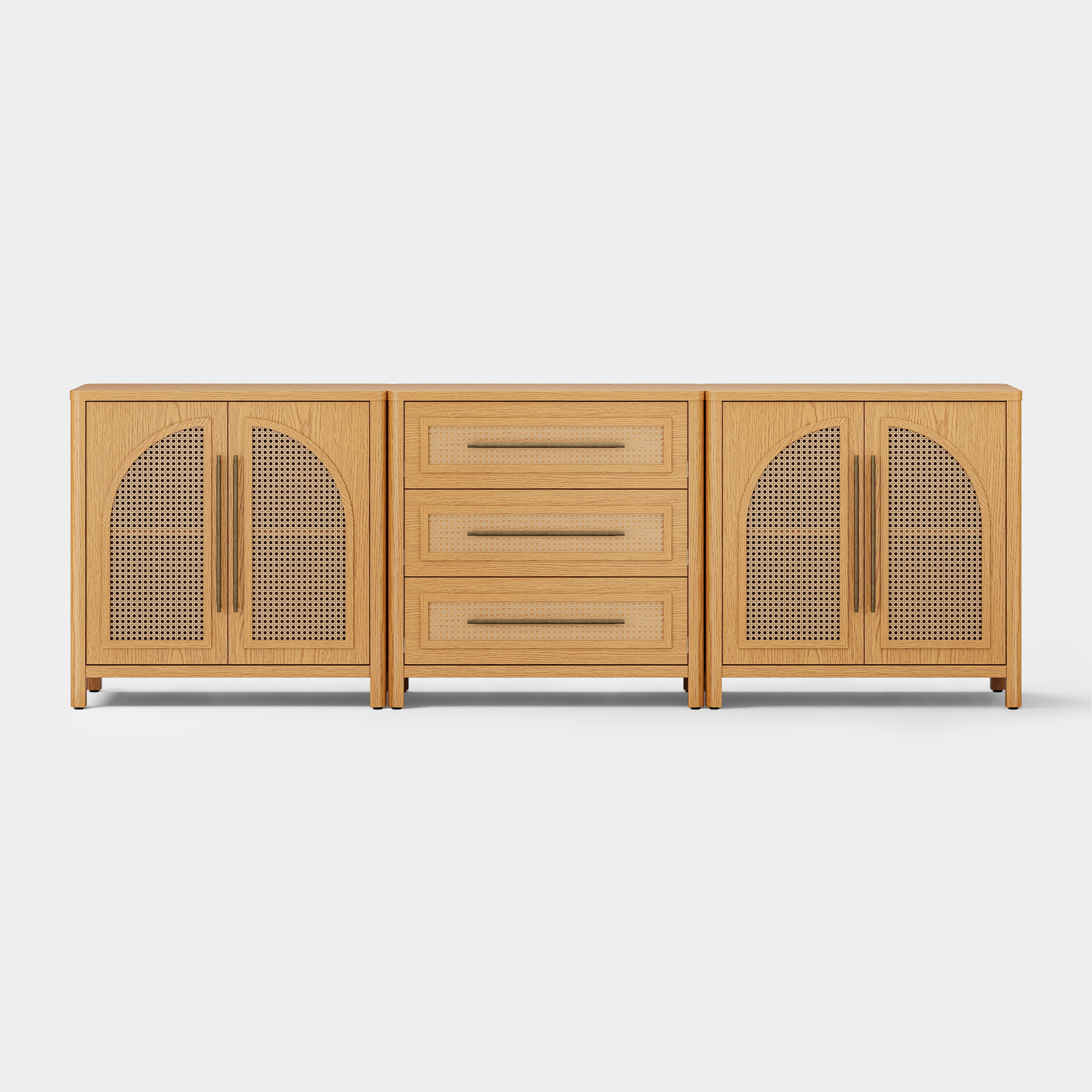 Arden Cane 94.5″ Oak Modular Media Console(Set of 3)