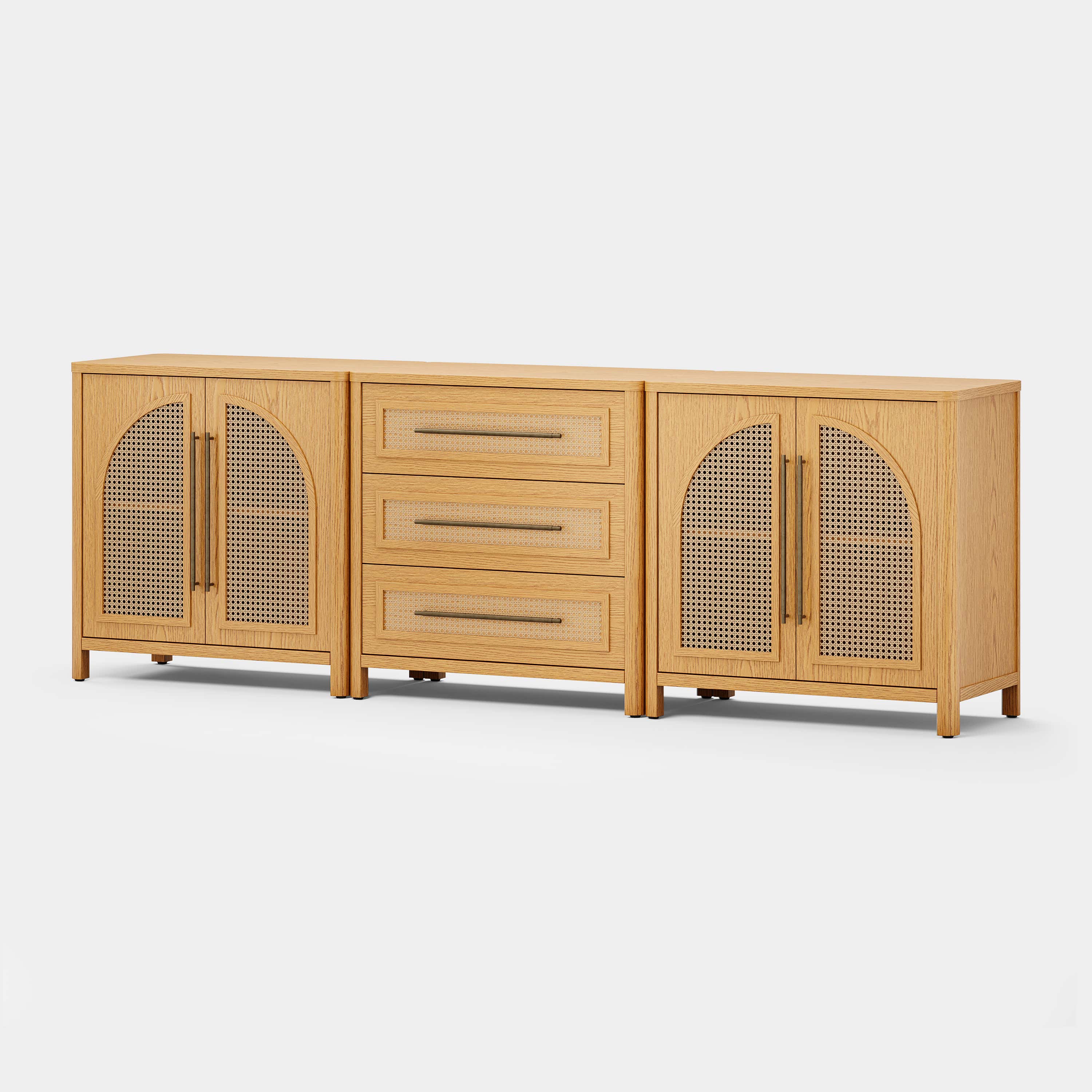Arden Cane 94.5″ Oak Modular Media Console(Set of 3)