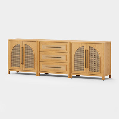 Arden Cane 94.5″ Oak Modular Media Console(Set of 3)