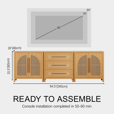 Arden Cane 94.5″ Oak Modular Media Console(Set of 3)