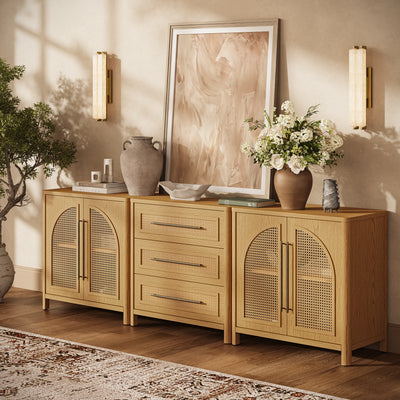 Arden Cane 94.5″ Oak Modular Media Console(Set of 3)