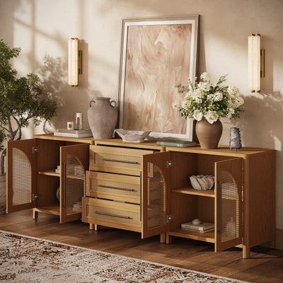 Arden Cane 94.5″ Oak Modular Media Console(Set of 3)