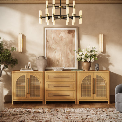 Arden Cane 94.5″ Oak Modular Media Console(Set of 3)