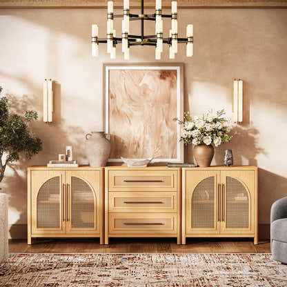 Arden Cane 94.5″ Oak Modular Media Console(Set of 3)