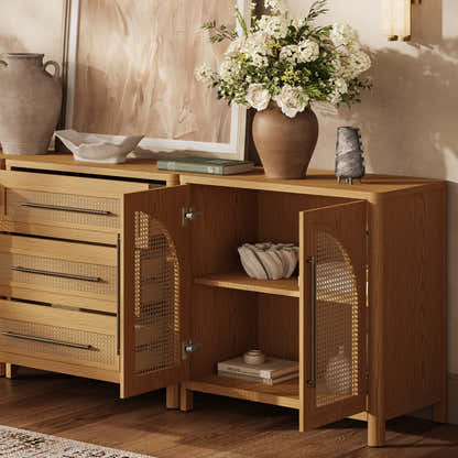 Arden Cane 94.5″ Oak Modular Media Console(Set of 3)