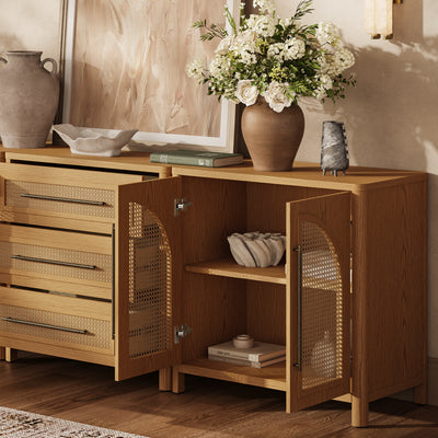 Arden Cane 94.5″ Oak Modular Media Console(Set of 3)