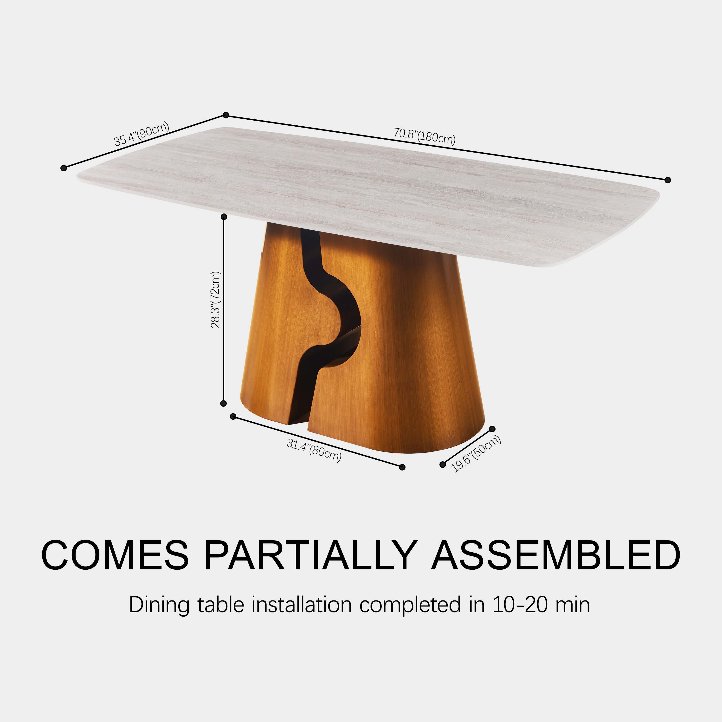 Synergy Sintered Stone Rectangular Dining Table 71" dimensions 3