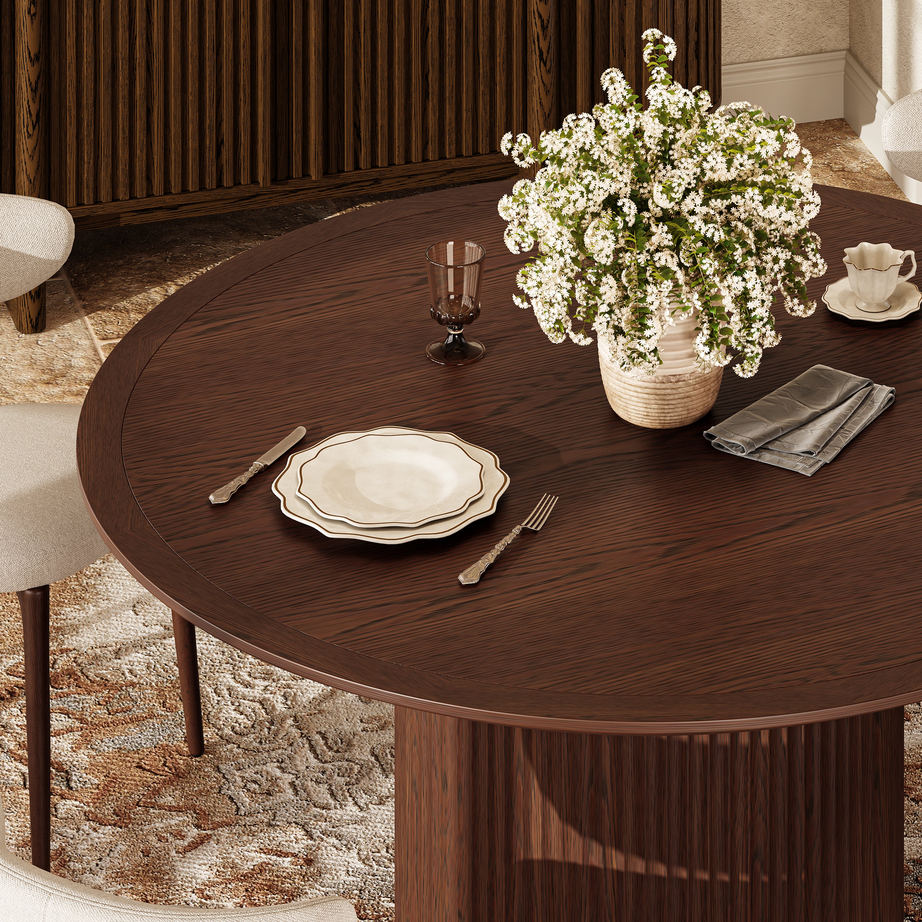 Aurelius Fluted Round Dining Table 60"W
