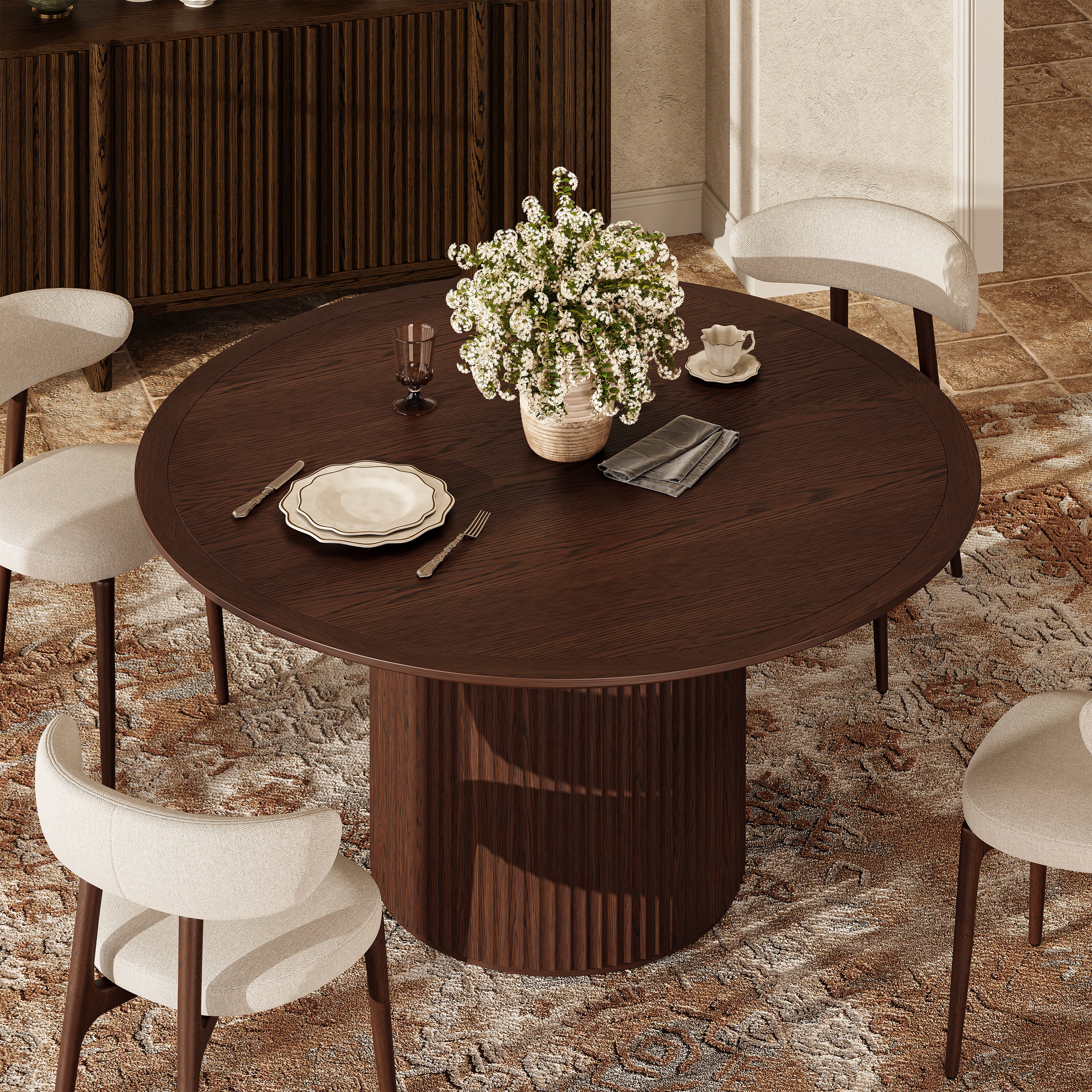 Aurelius Fluted Round Dining Table 60"W