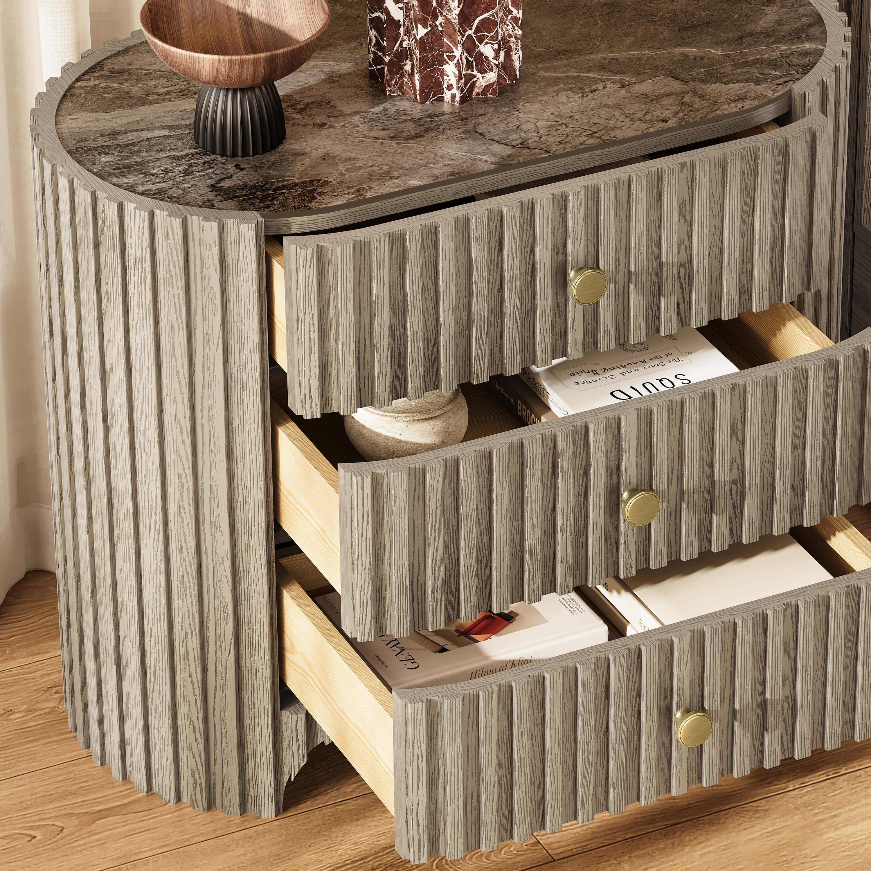 Sinclair Fluted Stone Nightstand 30"W