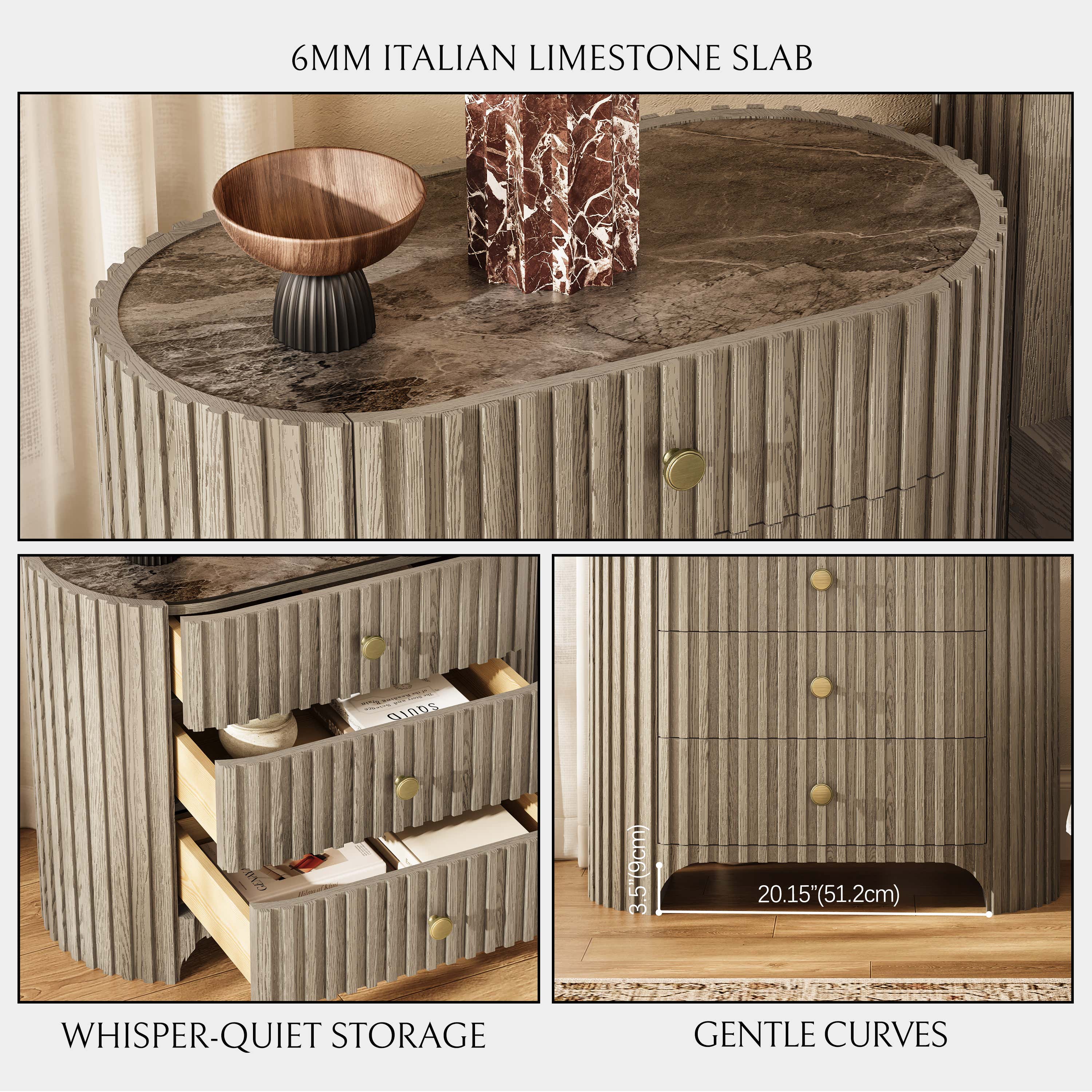 Sinclair Fluted Stone Nightstand 30"W