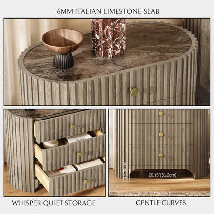 Sinclair Fluted Stone Nightstand 30"W