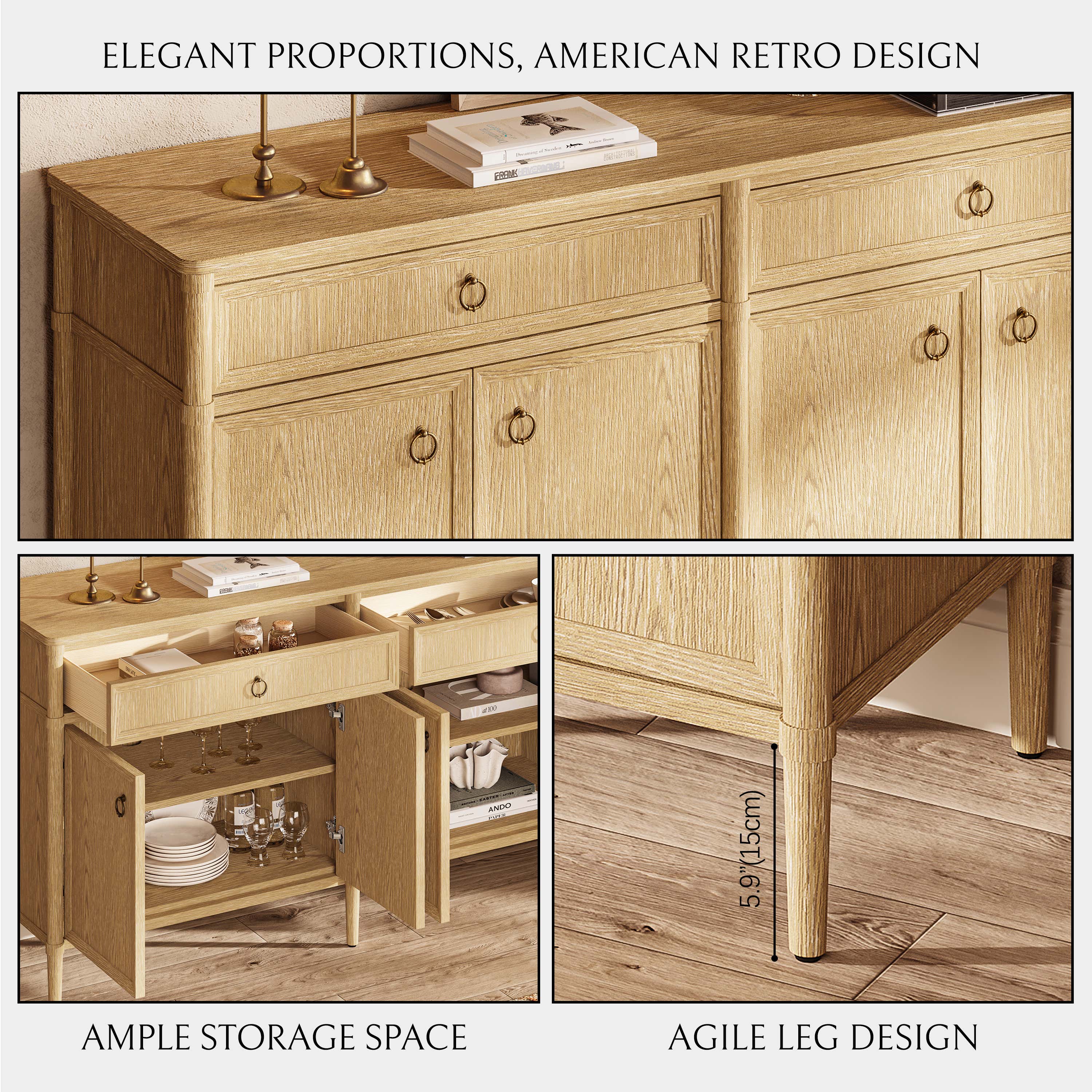 Alden Oak Finish 4-Door 2-Drawer Sideboard