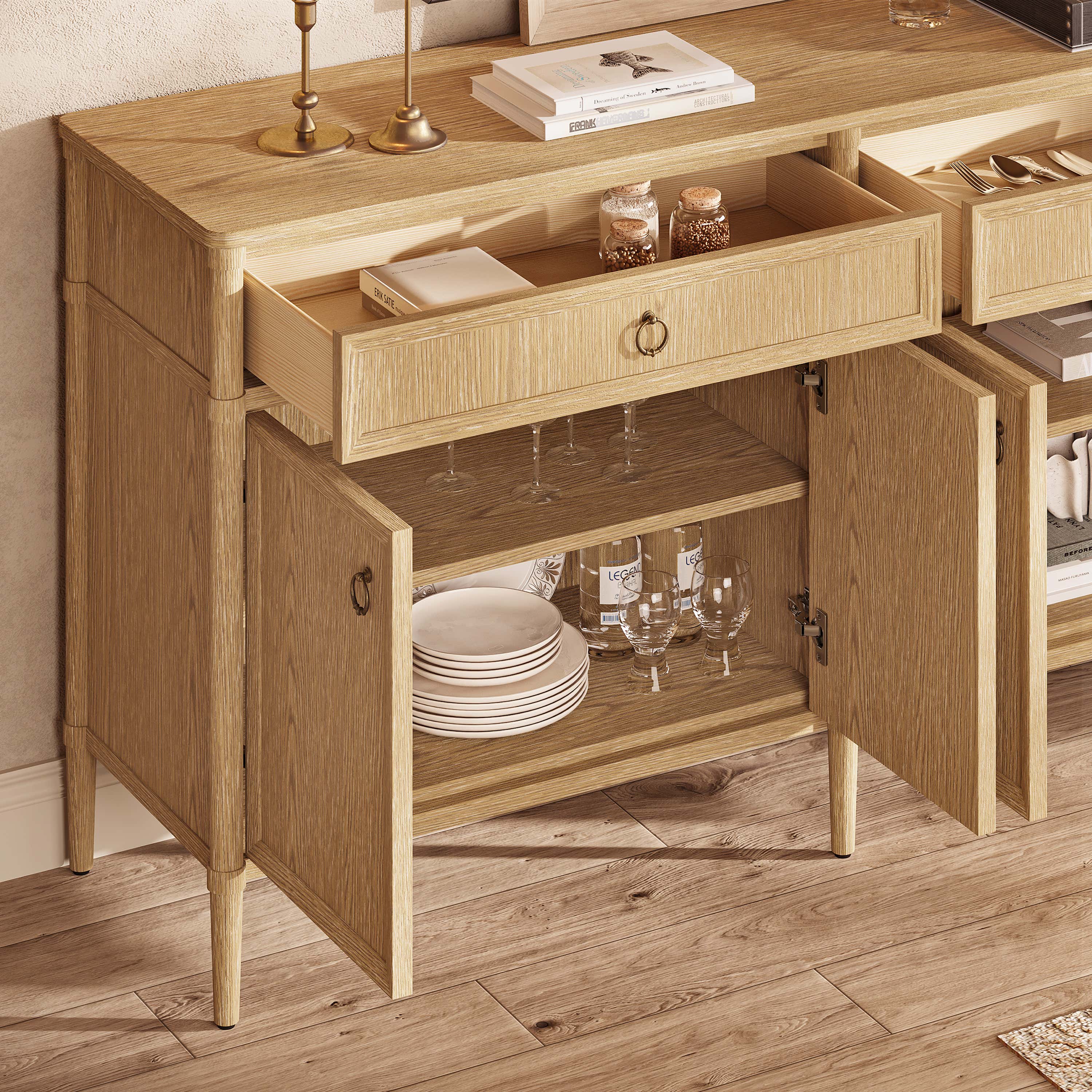 Alden Oak Finish 4-Door 2-Drawer Sideboard