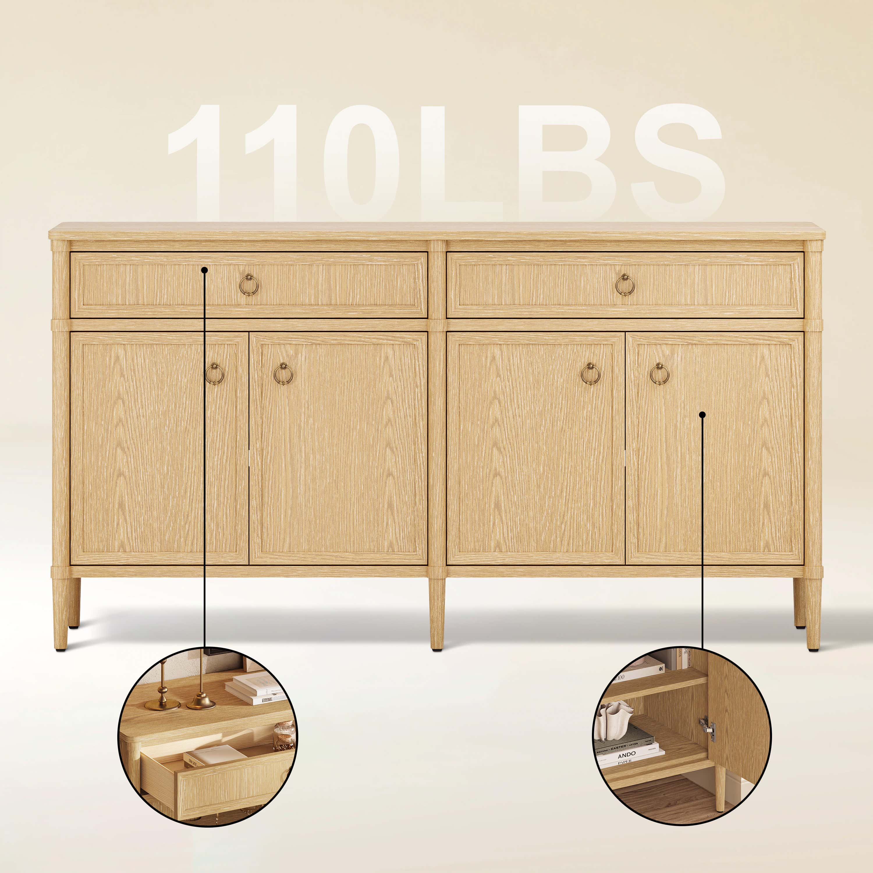 Alden Oak Finish 4-Door 2-Drawer Sideboard