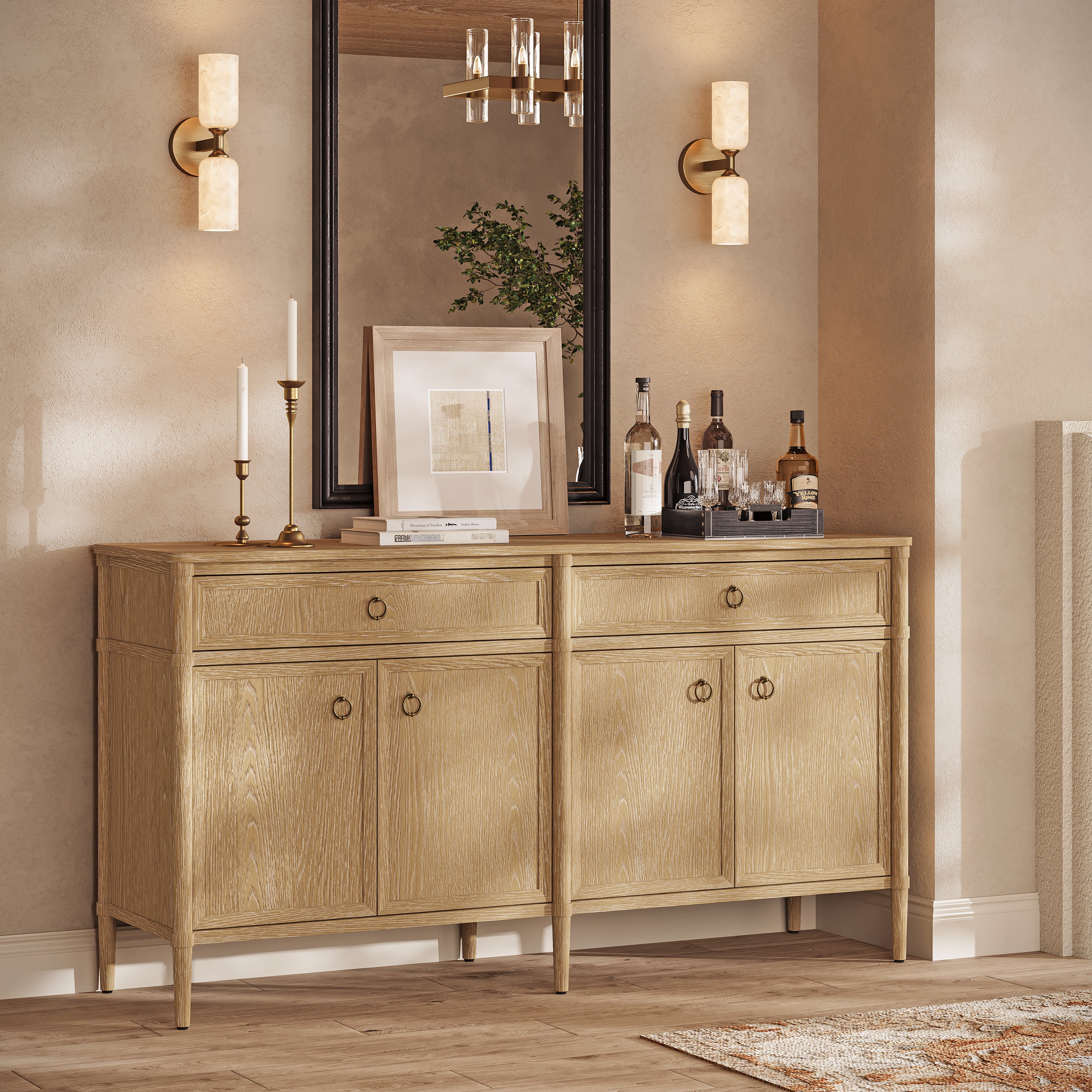 Maison Oak Finish 4-Door 2-Drawer Sideboard