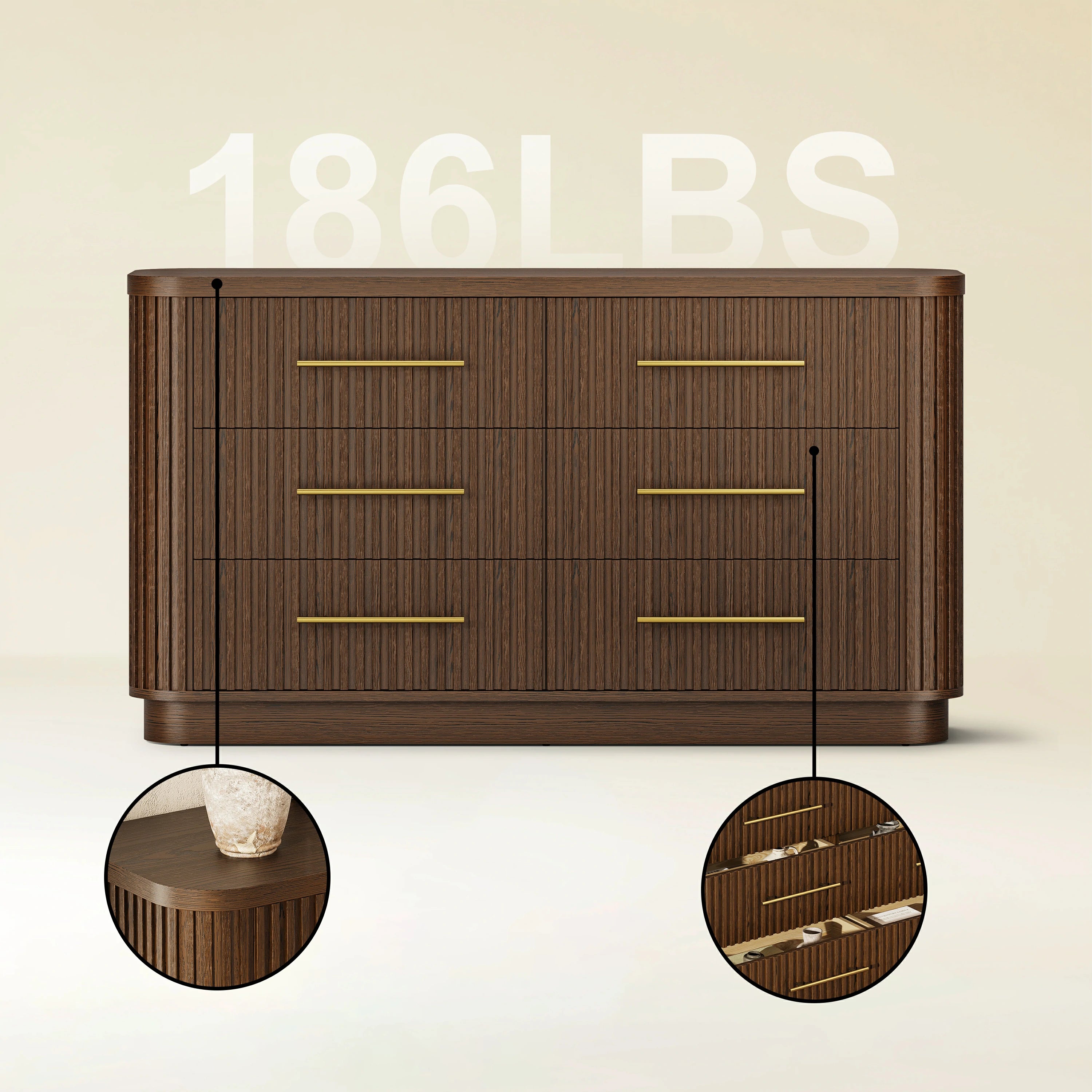 Sinclair Fluted 6-Drawer Chest 60"W