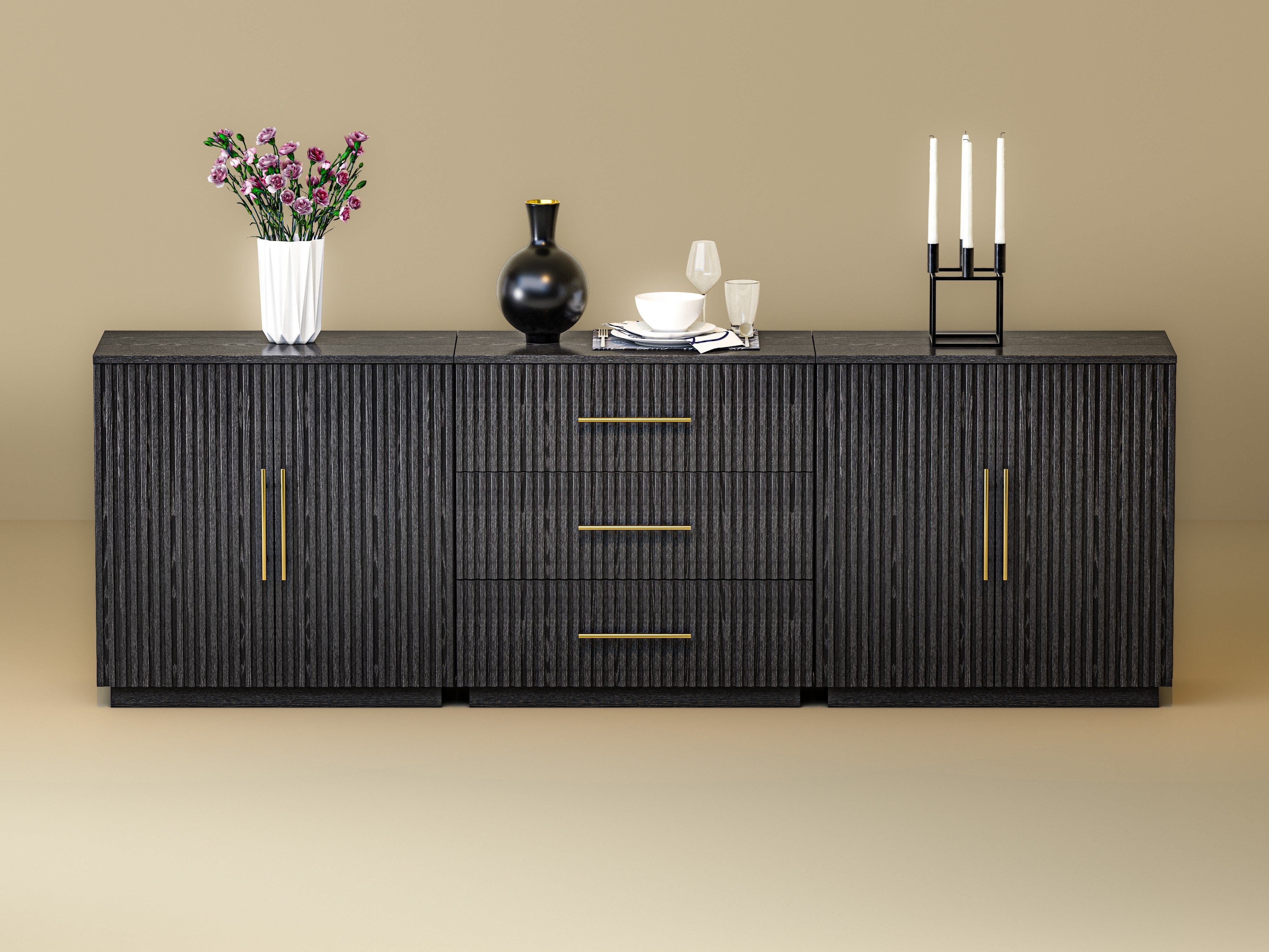 Holt Oak Modular Media Console (Set of 3)