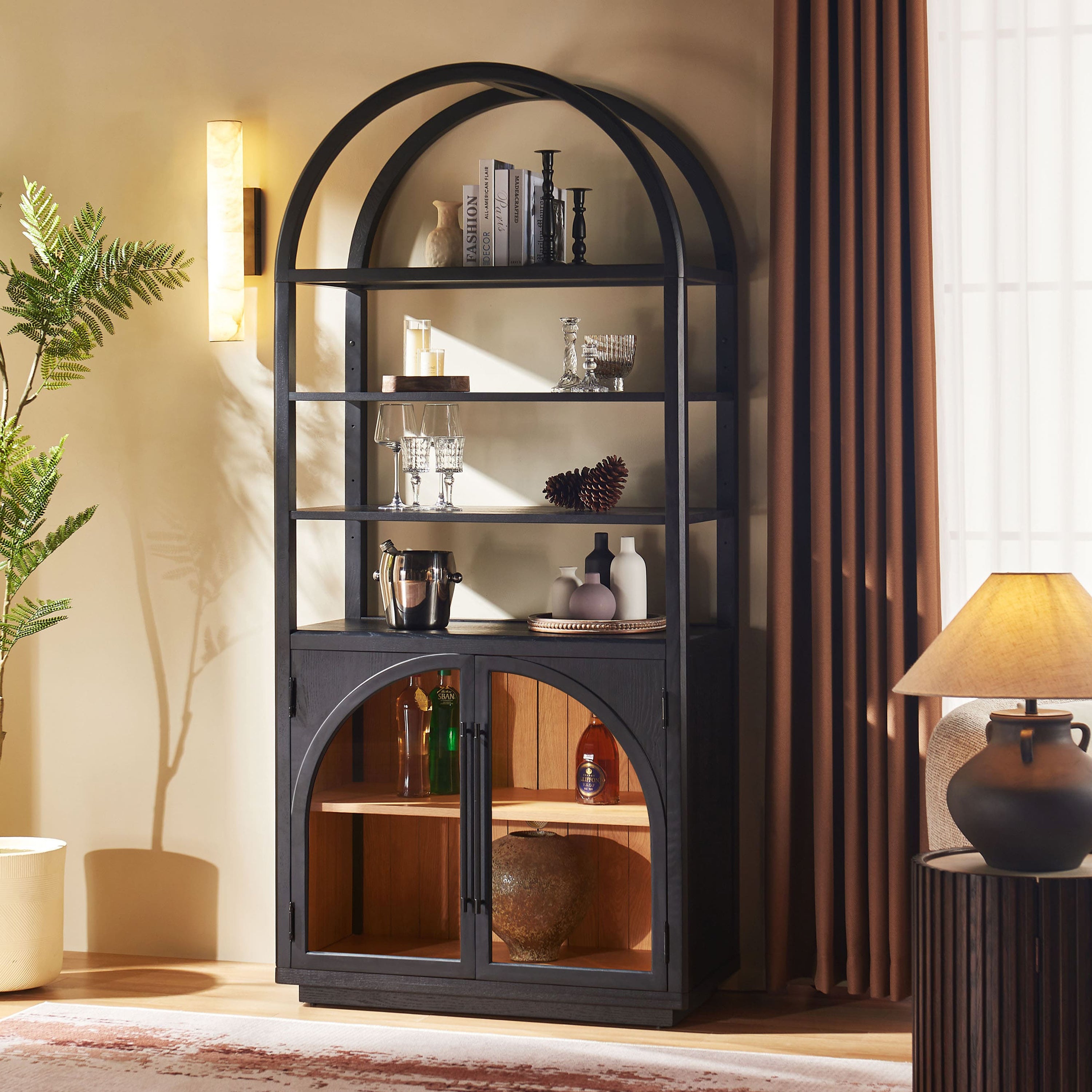 Alvar Arched Bookcase with Cabinet 79"H