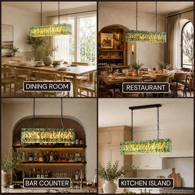 Pietra Green Marble Rectangular Chandelier 48"W