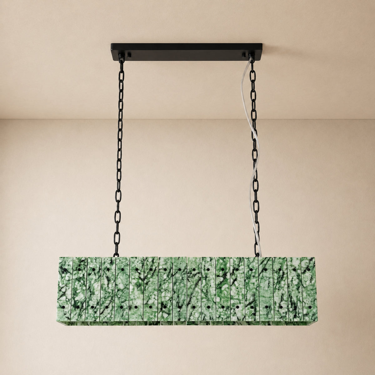 Pietra Forest Green Marble Rectangular Chandelier 48"W
