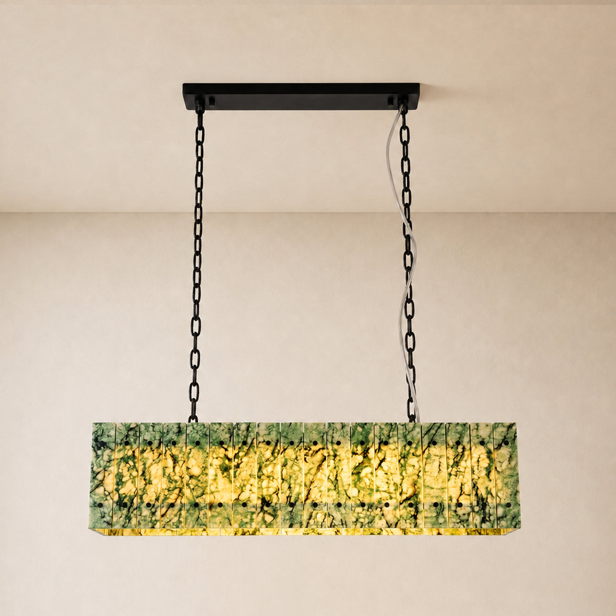 Pietra Forest Green Marble Rectangular Chandelier 48"W