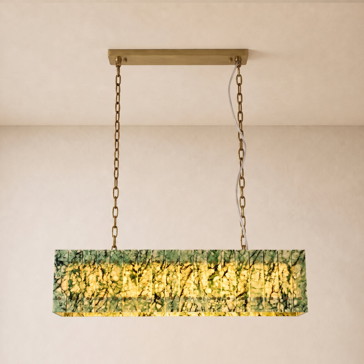 Pietra Forest Green Marble Rectangular Chandelier 48"W