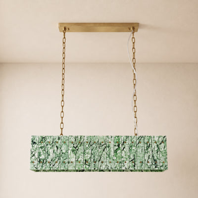 Pietra Forest Green Marble Rectangular Chandelier 48"W