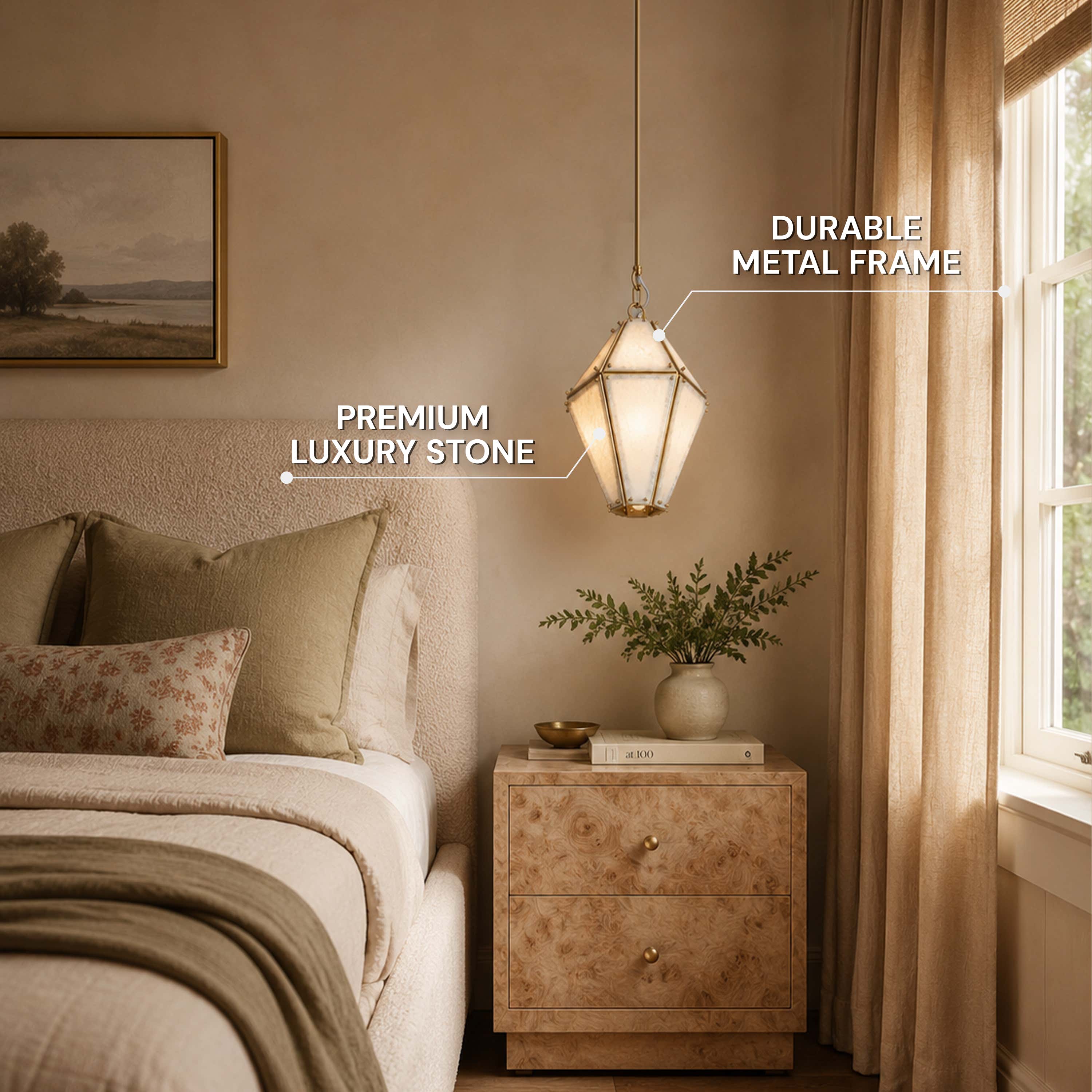 Pietra White Marble Hexagonal Lantern Pendant 13.7"D