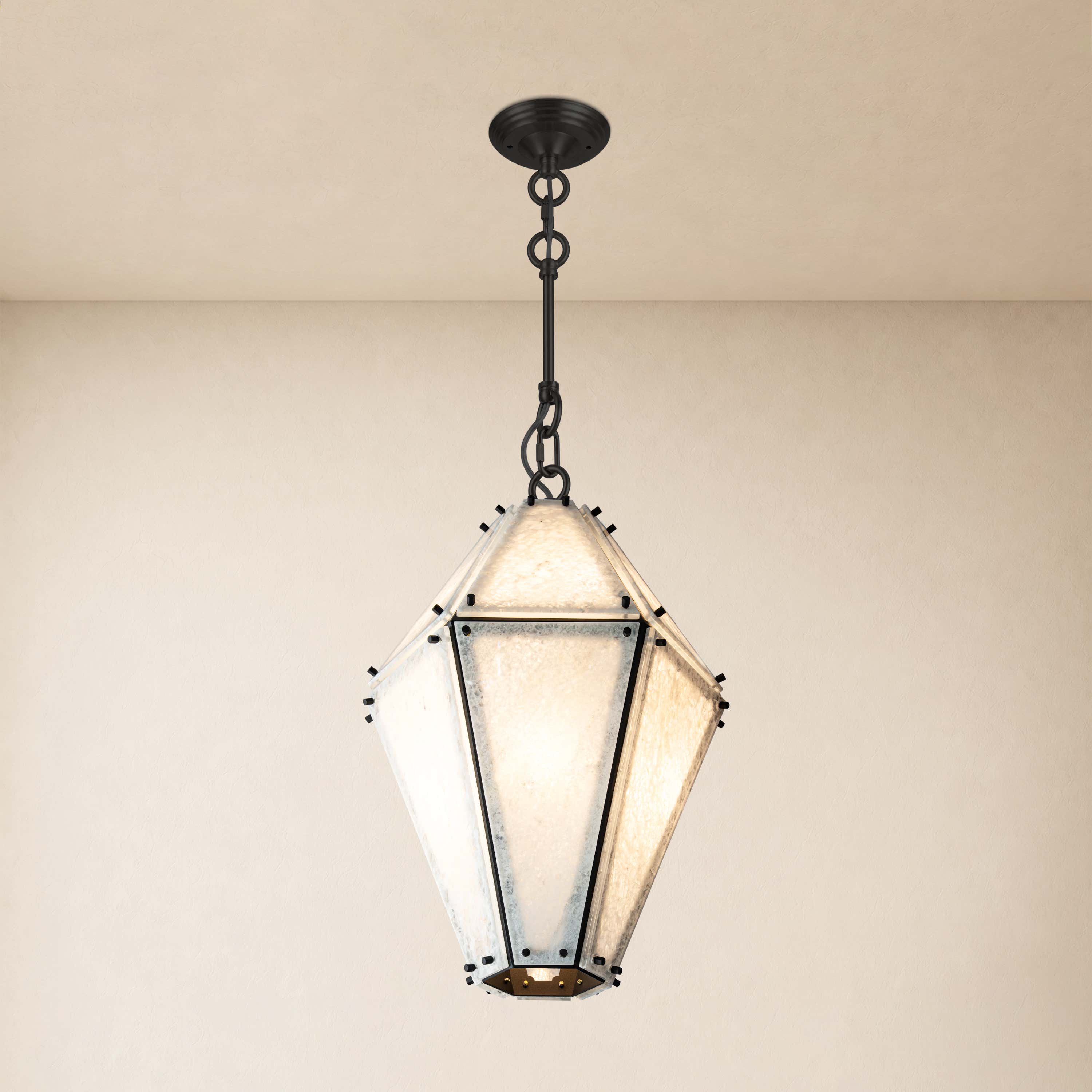 Pietra White Marble Hexagonal Lantern Pendant 13.7"D