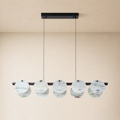 Pietra White Ink Marble Round Disc Linear Chandelier 39.3"W