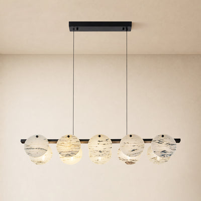 Pietra White Ink Marble Round Disc Linear Chandelier 39.3"W