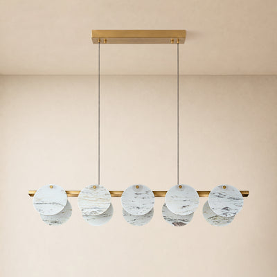 Pietra White Ink Marble Round Disc Linear Chandelier 39.3"W
